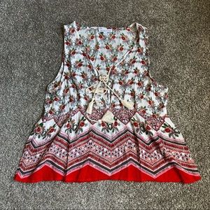 Patrons of Peace blouse size small tie top floral pattern multi color SKUPB1